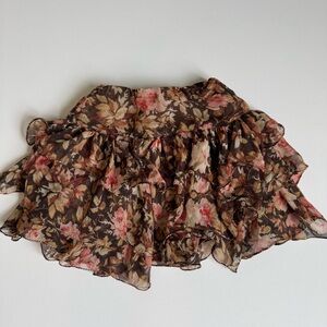 Ralph Lauren Girl's Brown and Pink Flowy Floral Ruffle Tier Skirt Size 3T